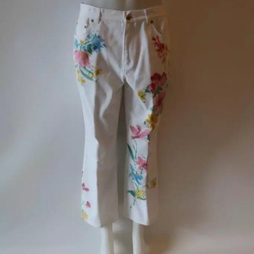 Womens Lauren Jeans Co. Ralph Lauren White Pink Blue Floral Jeans 8